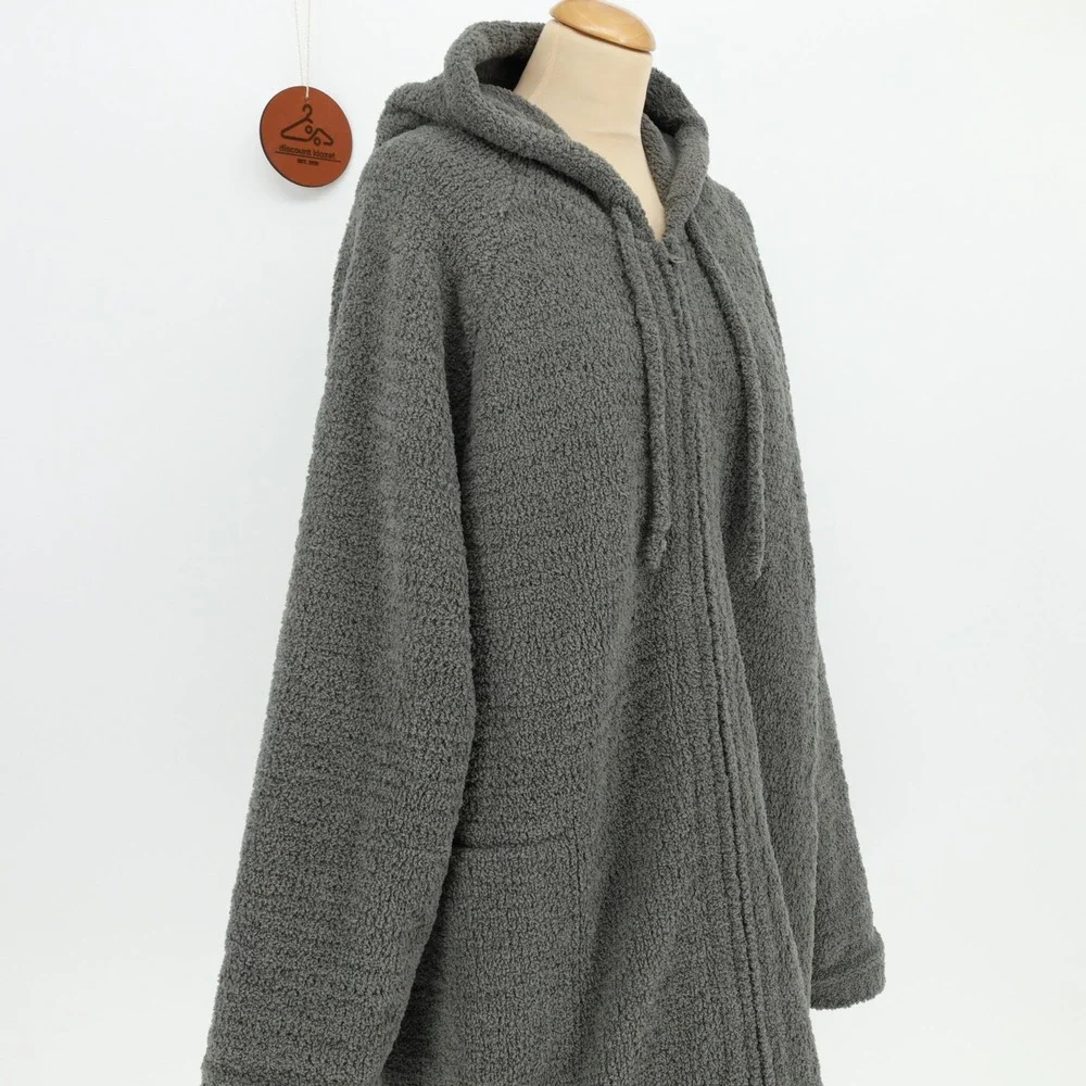 Sunday Citizen Gray Microfiber Zip Up Hoodie Oversized Teddy Fleece One Size